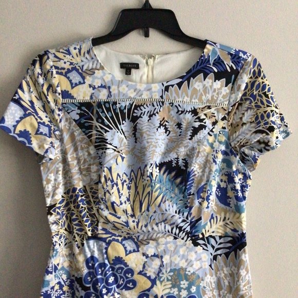 Talbots Women 12 Blue Multi Botanical Garden Flare Hem Short Sleeve Sheath Dress - Picture 6 of 10